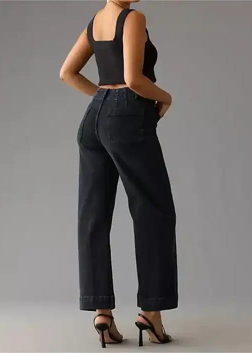 Tummy Control Cropped Wide-Leg Jeans
