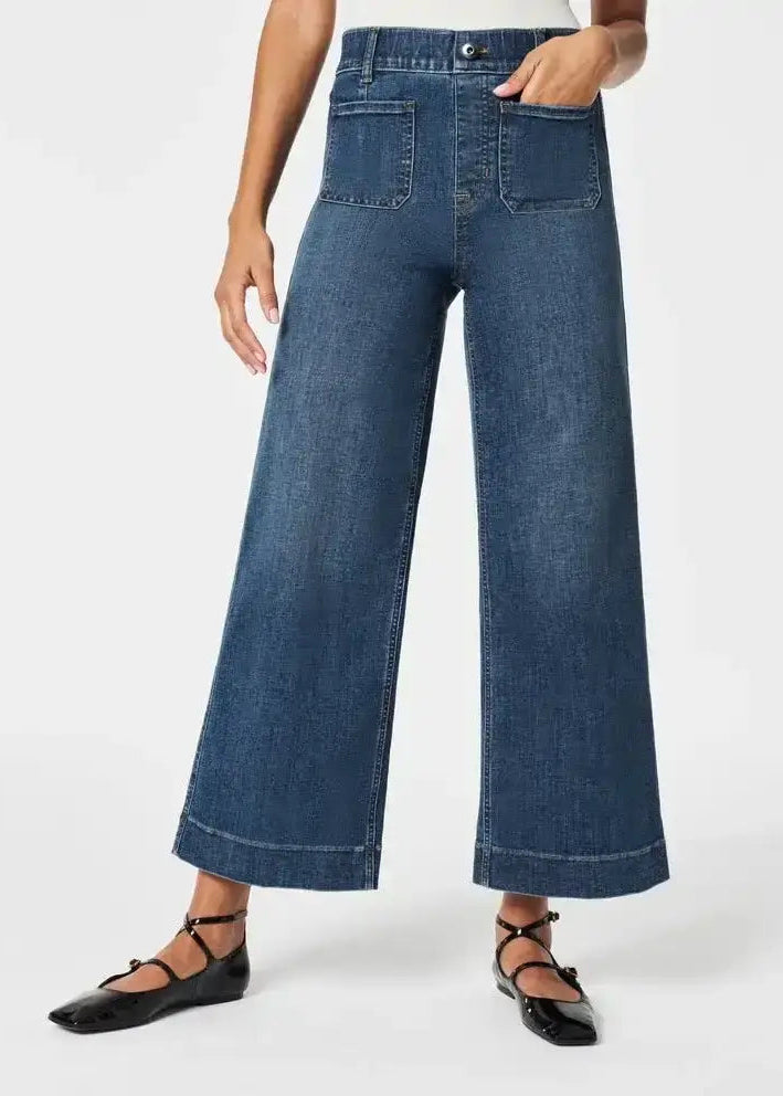 Tummy Control Cropped Wide-Leg Jeans